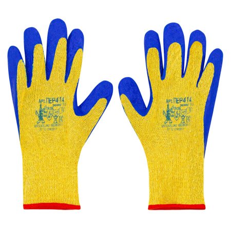 ПЕР 414 Перчатки трикотаж с синим рифленым латексом  (уп. 120 шт)