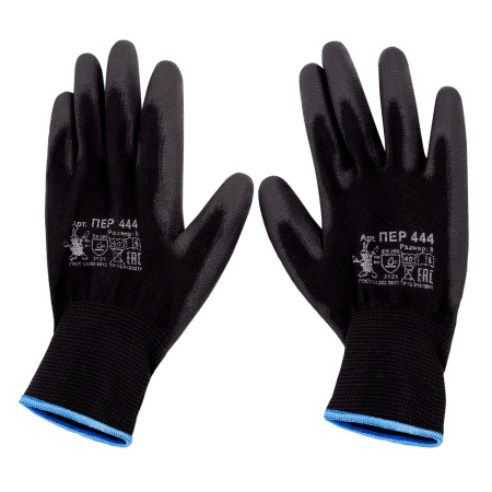ПЕР 444 Перчатки нейлоновые черные с ПУ