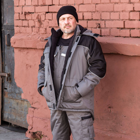 Куртка WINTER, мужская, утепленная, серый/черный, Китай