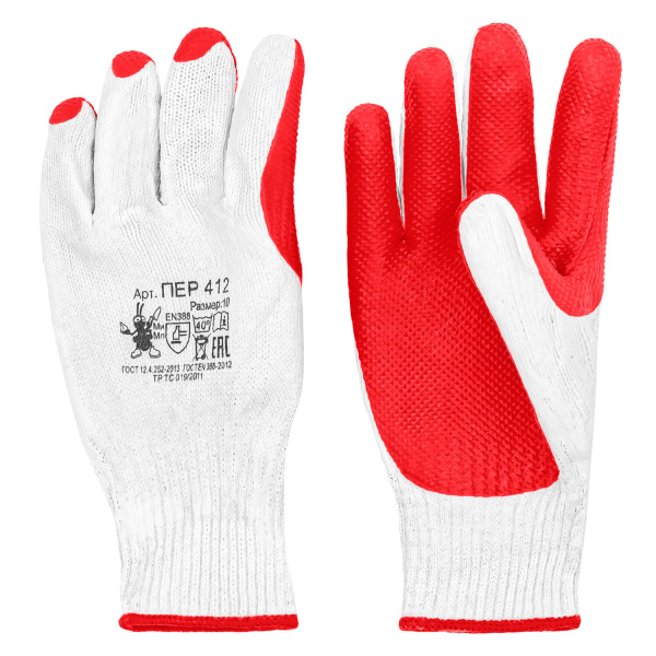 ПЕР 412 Перчатки хлопок белые с латексом  (уп. 120шт)