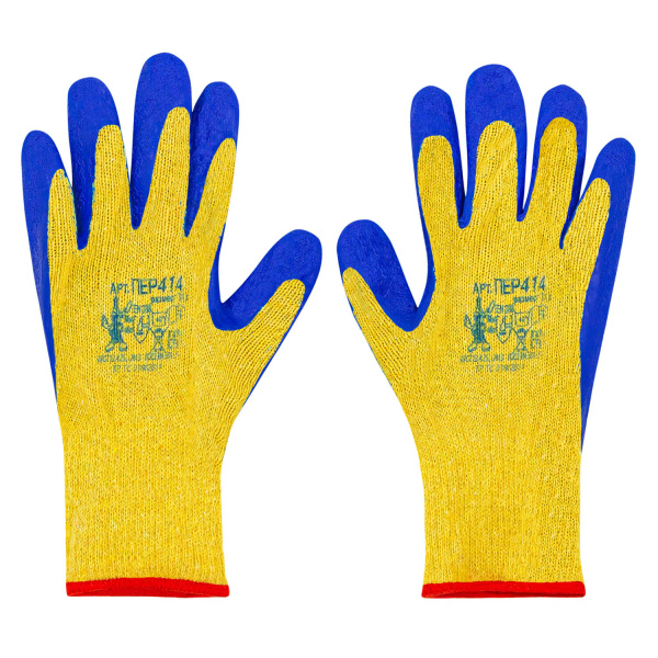 ПЕР 414 Перчатки трикотаж с синим рифленым латексом  (уп. 120 шт)