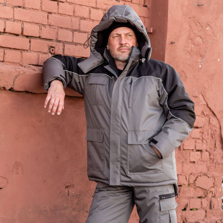 Куртка WINTER, мужская, утепленная, серый/черный, Китай